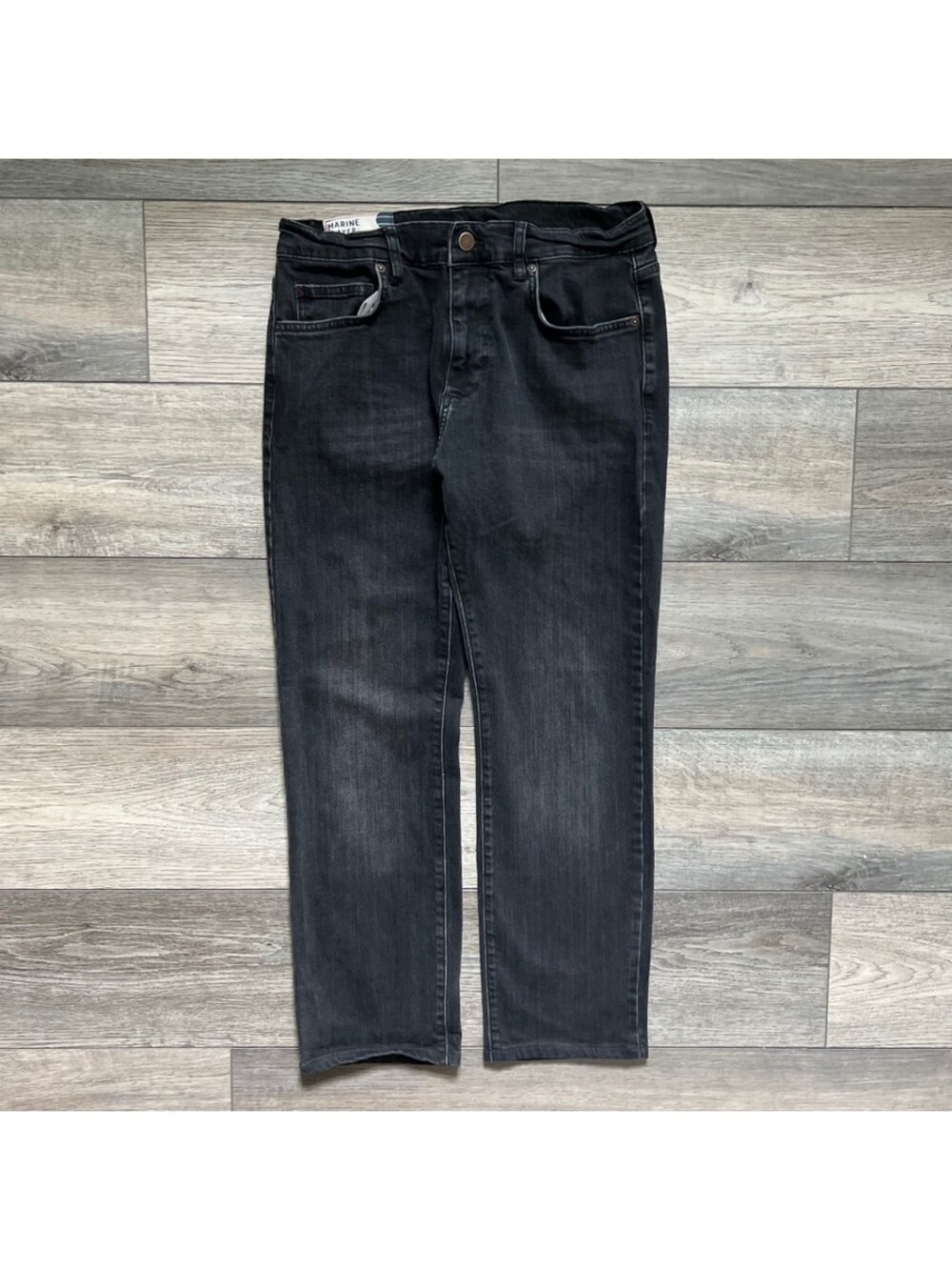 Marine Layer Men's 33x32 (Fits 30x29) Straight Jeans Washed Black Stretch Denim